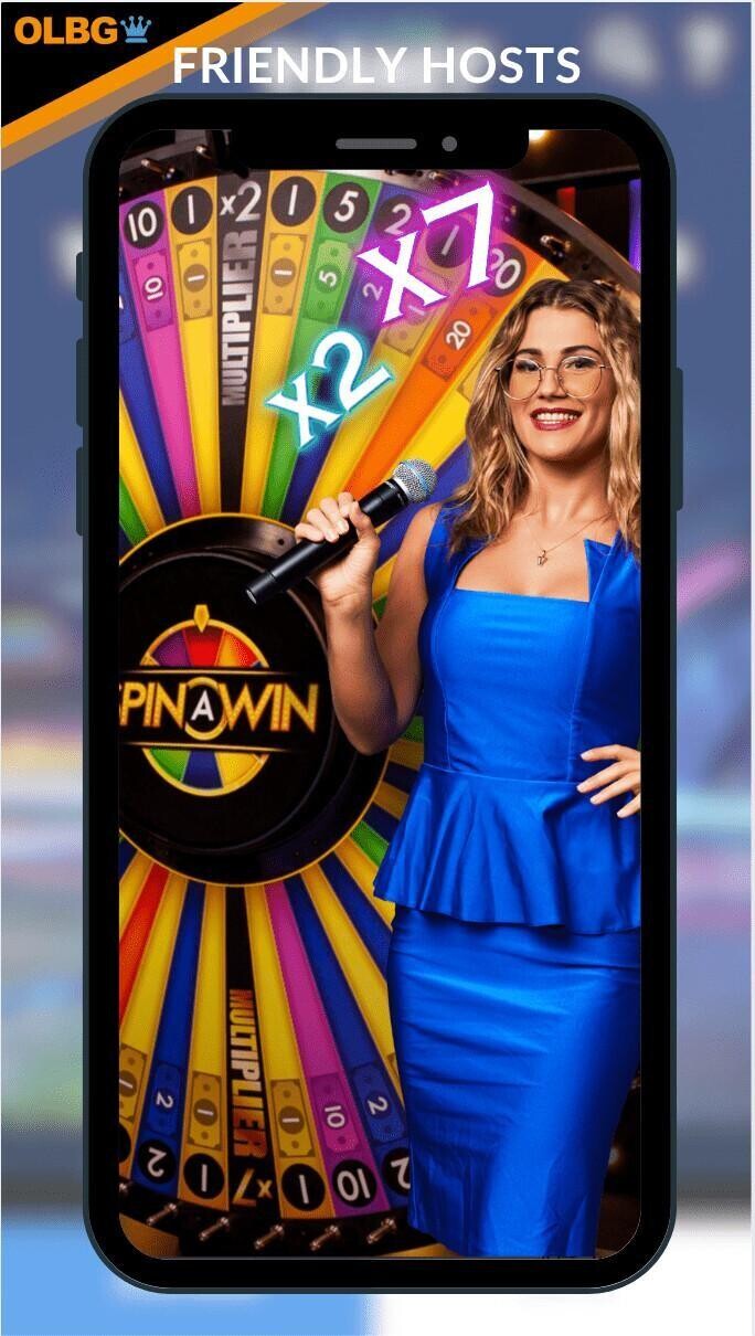 A mobile screenshot of a friendly dealer hosting Spin A Win by Playtech Live