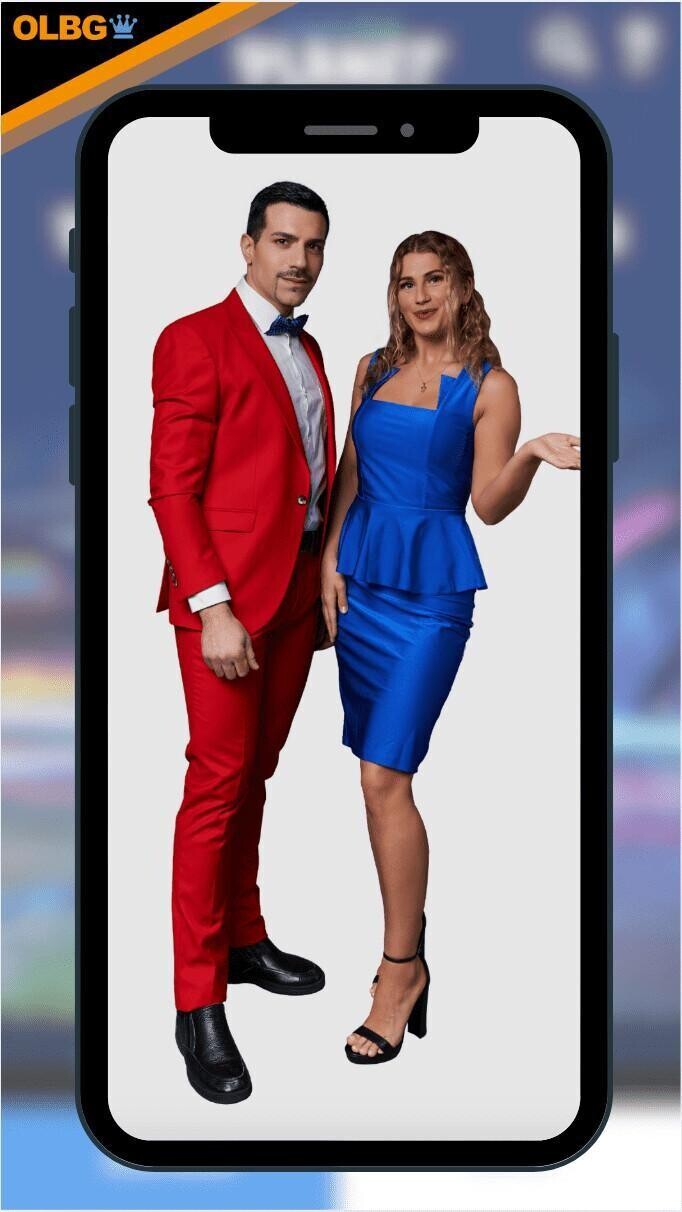 A mobile screenshot of two friendly dealers hosting Spin A Win by Playtech Live