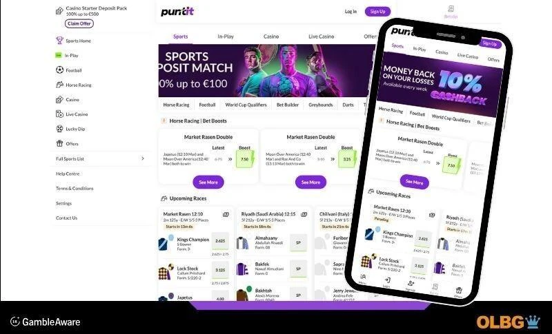 an image to show how the puntit betting site looks on a computer and on a mobile phone device