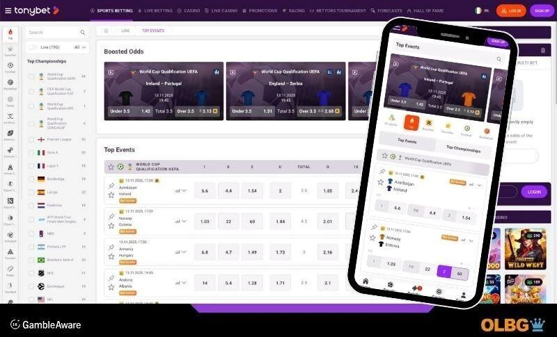 screenshots of what you see on tonybet betting site depending if you are looking on a mobile phone or a desktop copmuter