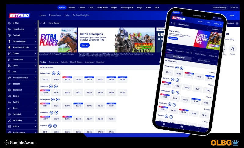 Screenshot representation from the Betfred betting sites showing both desktop and mobile phone views